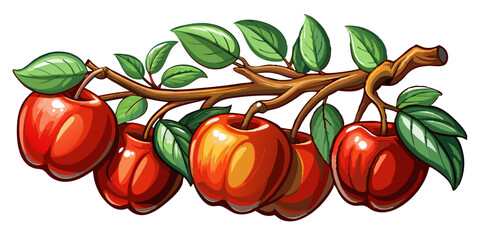 apple with branch and leaves - apple vector art, illustration of apple, apple isolated on white
