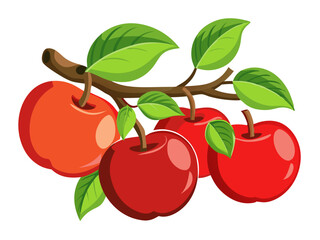 apple with branch and leaves - apple vector art, illustration of apple, apple isolated on white
