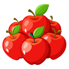 red apple with leaves - apple vector art, illustration of apple, apple isolated on white