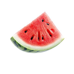 Fresh, juicy watermelon slice showcasing vibrant red flesh and black seeds, perfect for summer refreshments.