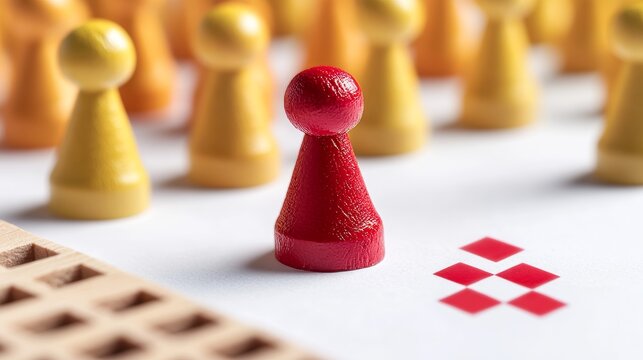 First place concept with parcheesi piece on white empty background. Talent concept.