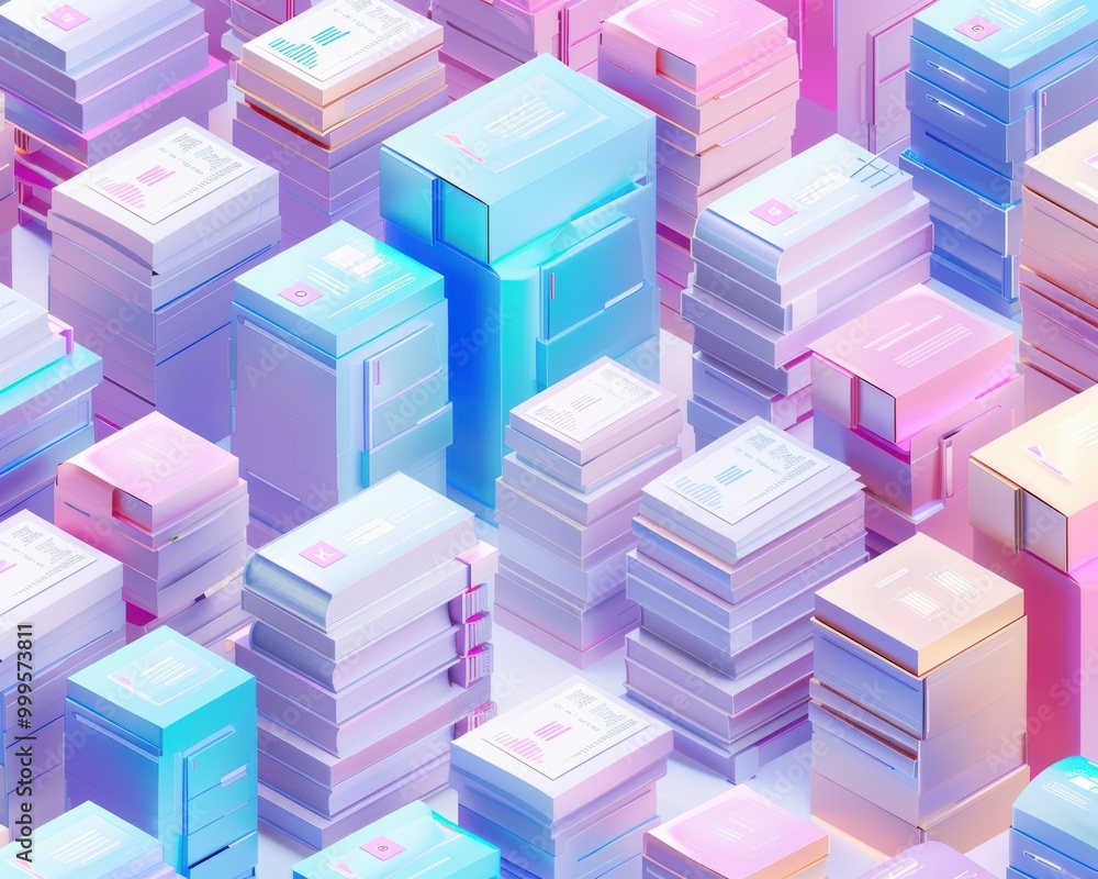 Poster isometric view of multi-layered file management