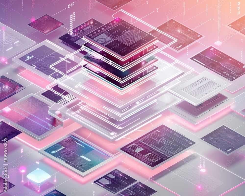 Aufkleber isometric view of multi-layered file management concept