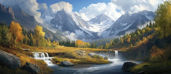 Obraz premium Majestic mountain landscape showcasing natural beauty and grandeur