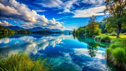 In a peaceful landscape of soft blue tones, feelings of calm and reflection emerge, highlighting the tranquil beauty