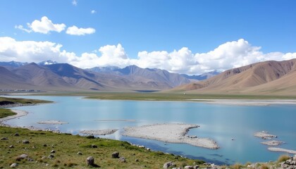  Tranquil mountain lake under a clear sky