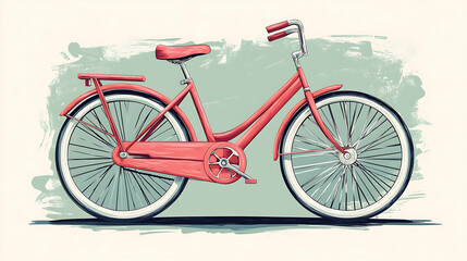 Fototapeta premium A red vintage bicycle illustration on a textured background.