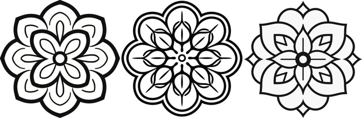 Set of Cleand line geometric Mandala Design Vector Illustrations for coloring books and cutout design.
