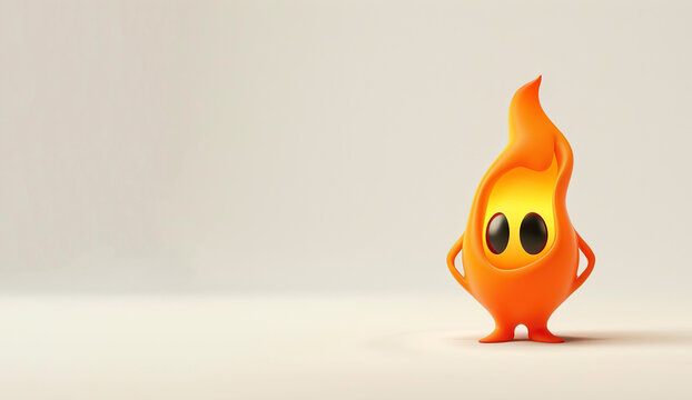 3d cartoon little cute flame kid character white background copy space