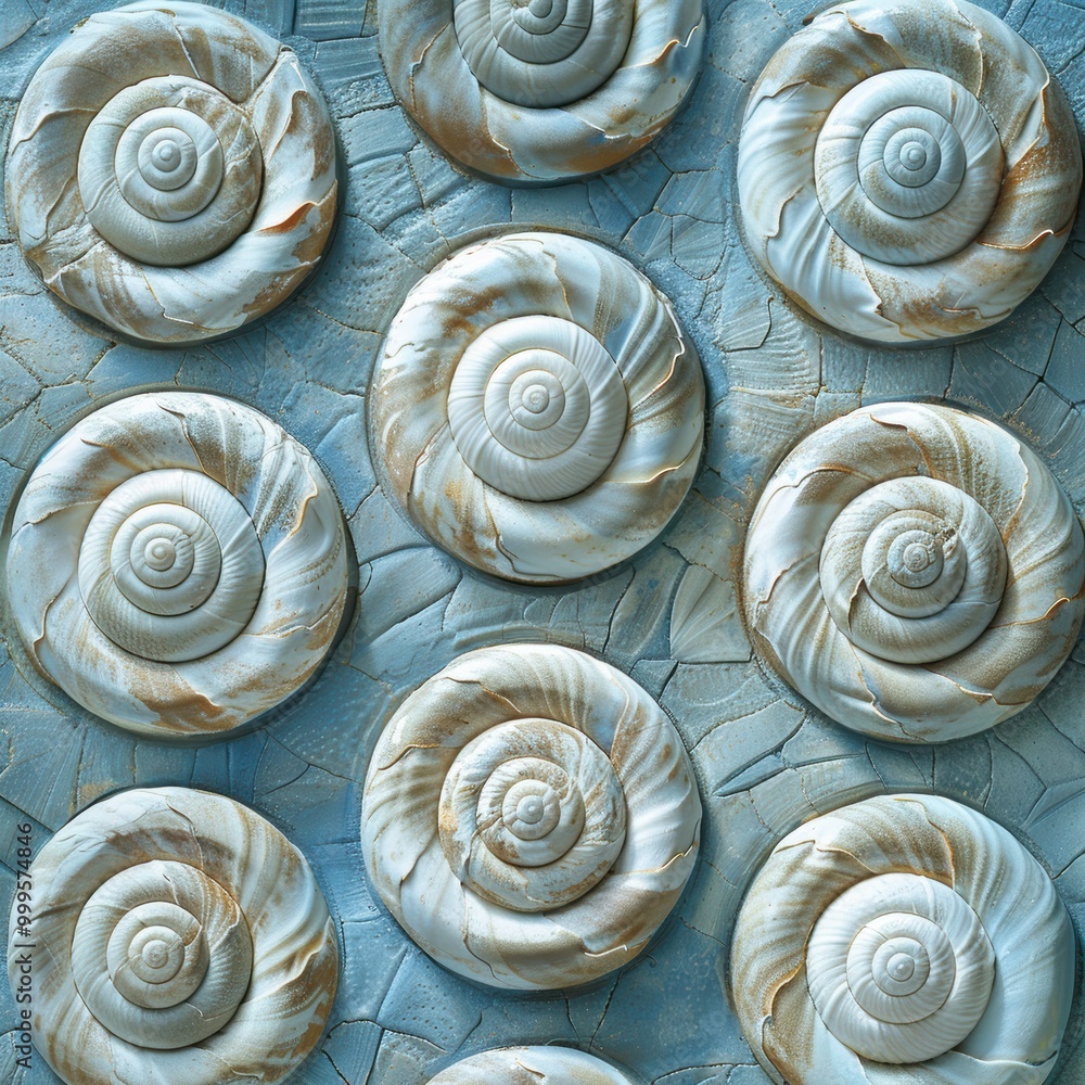 Poster spiraling shells arranged in soft colors