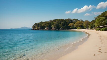 Fototapeta premium serene island shoreline a tranquil shoreline background, ideas for travel magazine images