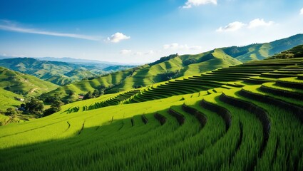 rolling hills and rice terraces rolling green background, ideas for travel magazine images