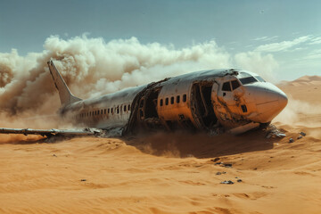 Crashed passenger plane in the desert