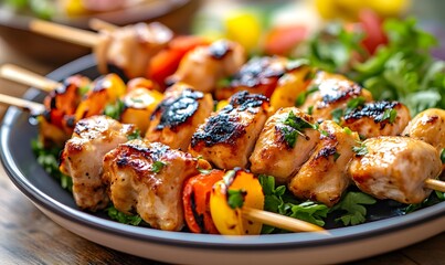 Delicious honey chicken skewers, Generative AI