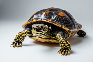 Obraz premium Isolated Turtle Reptile on White Background Swimming and Basking in Wildlife