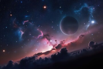 Naklejka premium Cosmic Marvels of the Nebula Horizon and Starry Echoes Across the Galaxy