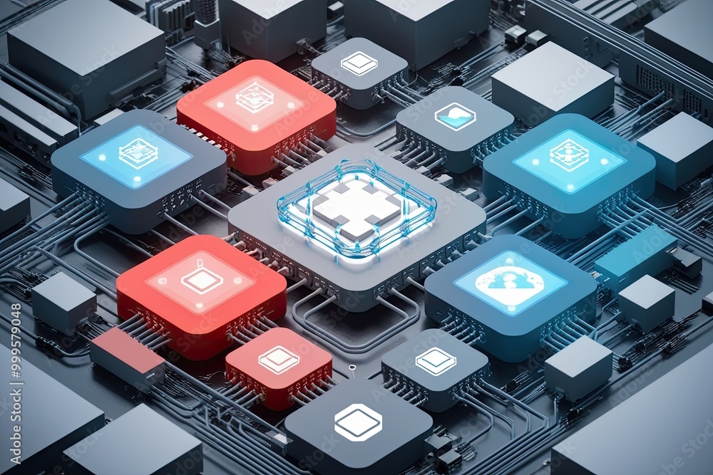 Aufkleber isometric 3d visualization of network technologies and digital connectivity solutions