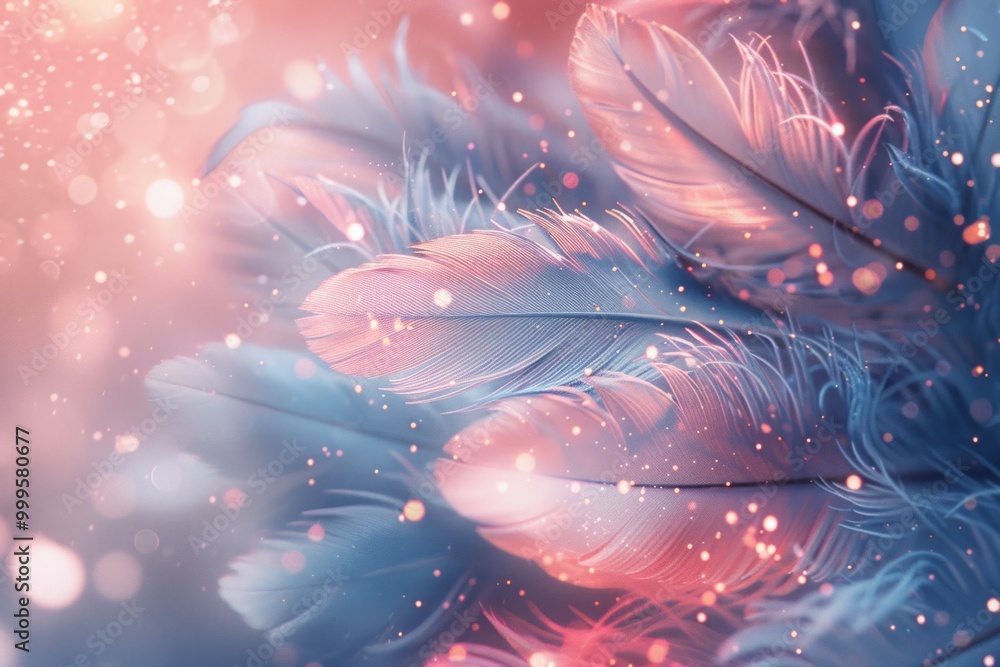 Aufkleber delicate pastel feathers adorned with shimmering light create a dreamy atmosphere in a soft backgrou