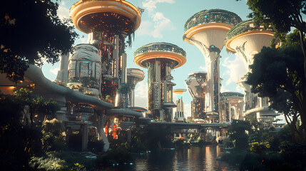 Generative AI, Eco-Friendly Skyscrapers in a Futuristic African Urban Landscape