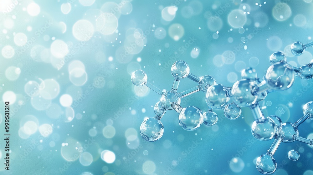 Aufkleber molecular structure of water with gentle blue background highlighting droplets and bokeh effect in a