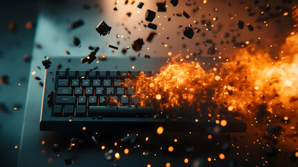 The keyboard has exploded, with keys and various components scattered