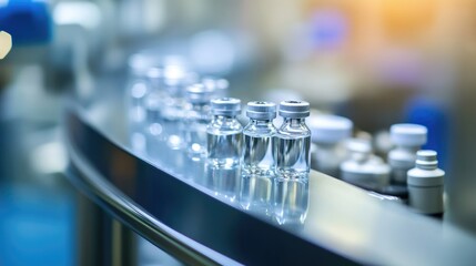 Pharmaceutical Vials on Production Line in Modern Medical Facility