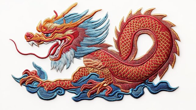 Chinese dragon textile patch for clothes customization isolated on white. High quality photo