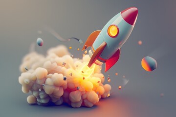 Close up 3D space rocket launch