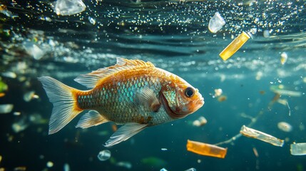 Fish in water contaminated with micro plastic - global change - pollution