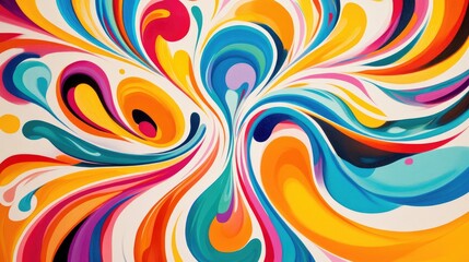 Funny swirling trails of bold, cheerful colors form a captivating abstract pattern on a white backdrop, offering a playful artistic visual