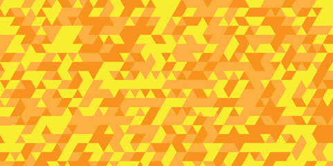 Abstract geometric orange and yellow seamless mosaic and low polygon triangle texture wallpaper. Triangle shape retro wall grid pattern ornament tile vector square element background