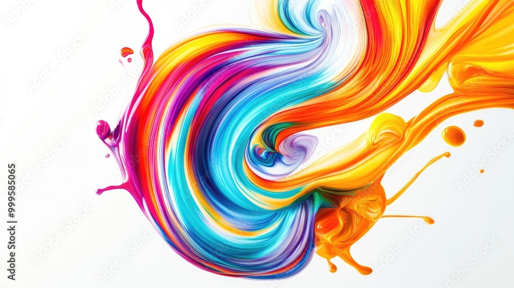 Poster funny swirling trails of bright colors form a dynamic abstract design on a white background, adding 
