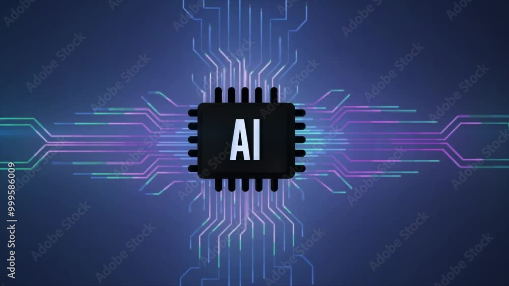 Poster artificial intelligence data circuit futuristic technology glowing lines animation 4k quality.