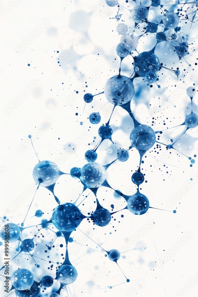 Aufkleber abstract representation of interconnected blue particles on a white background illustrating scientif