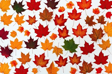 Vibrant Autumn Leaves Showcase on White Background in Rich Seasonal Colors