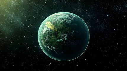 Fototapeta premium Green planet with space and stars