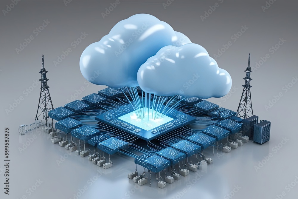 Poster dynamic 3d showcase of cloud network architecture and technology infrastructure