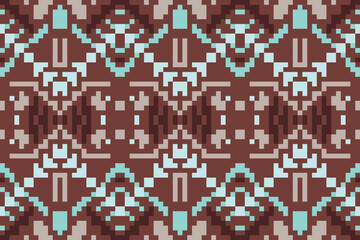 Fototapeta premium Knit Ikat Pattern Originfolk Embroidery, Aztec Geometric Ornament Print. Design for Carpet, Wallpaper, Clothing, Wrapping, Fabric