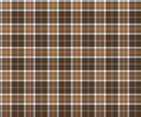 Plaid fabric pattern, brown, yellow, white, black, seamless for textile and design clothes skirt pants apron tablecloth blanket or decoration. Vector illustration.