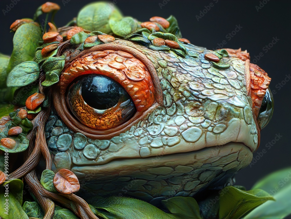 Poster Close-Up of a Frog with Lush Green Foliage