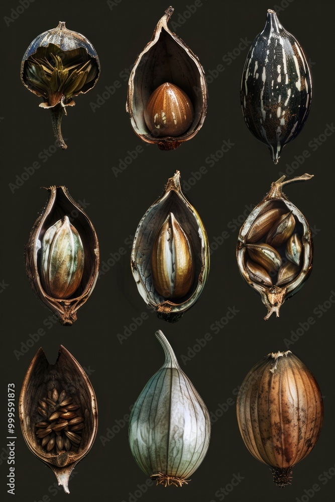 Poster a selection of nuts arranged on a table surface