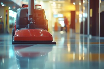 Industrial floor machine for cleaning and polishing the hallway. Generative AI.
