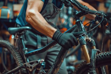 Obraz premium A close-up view of a person riding a bicycle, highlighting the details of their face and clothing