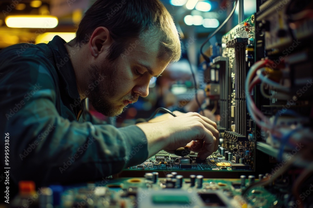 Aufkleber a person fixing a computer motherboard, providing an image suitable for tech-related content
