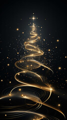 Glittering abstract Christmas tree with golden stars, a magical winter wonderland of light and glow,Generated By Ai