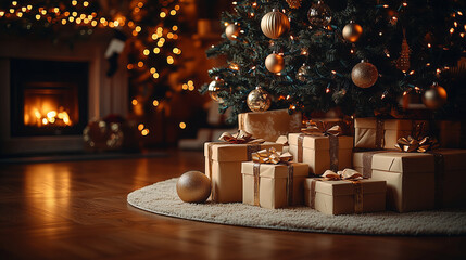 Christmas presents under an elegantly decorated tree