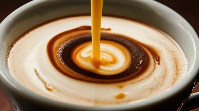 Camera captures slow motion affogato beautifully presented in a glass cup