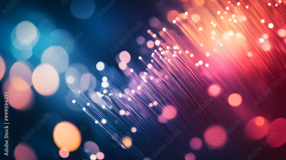 Wall mural defocused image of fiber optics lights on business background.