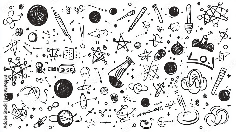 Aufkleber a collection of science symbols, formulas, and experiments.this doodle-style design explores topics 