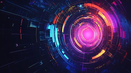 Fototapeta premium Abstract glowing neon circle with futuristic digital technology design in the background.